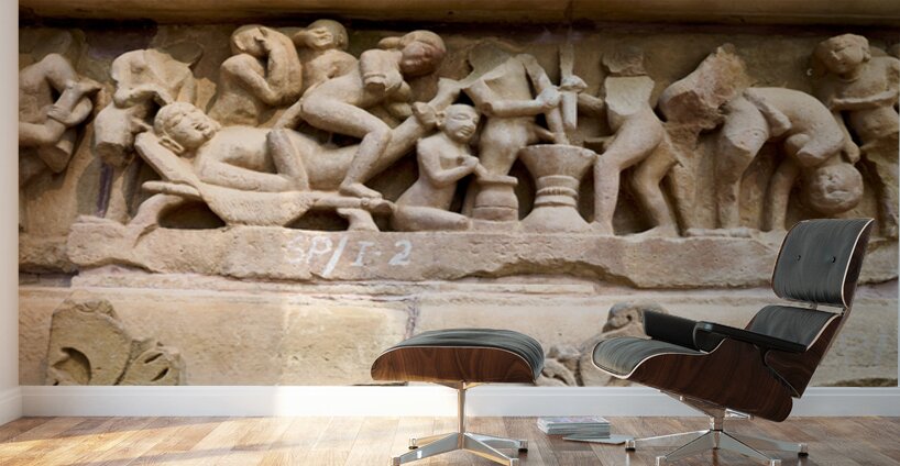 Hindu temples of Khajuraho show carvings of daily life and ritua Wall Murals