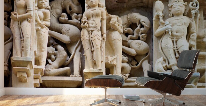 Hindu temples in Khajuraho show ancient art and carvings Wall Murals