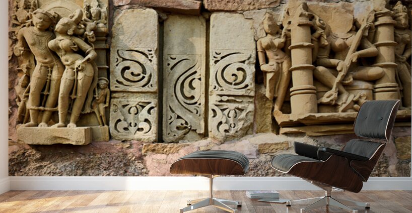 Sculptures on Hindu temples in Khajuraho Madhya Pradesh India Wall Murals