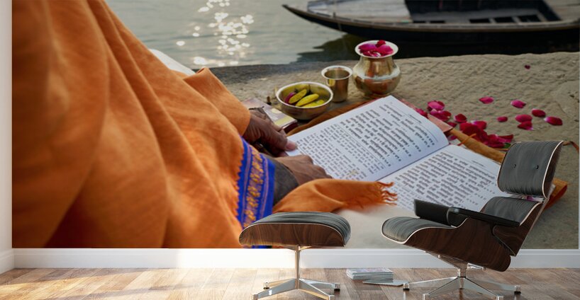 Praying by the ganges river in varanasi india Wall Murals