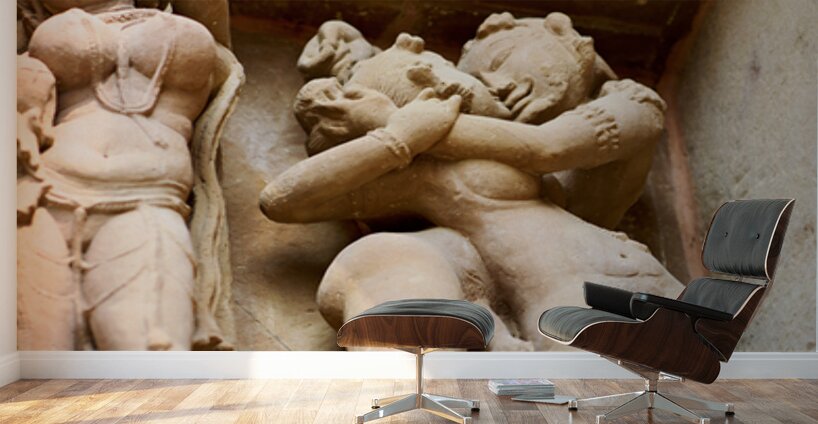 Hindu temples in Khajuraho display intricate erotic carvings Wall Murals