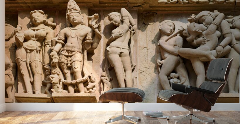 Hindu temples in Khajuraho display intricate carvings of life Wall Murals