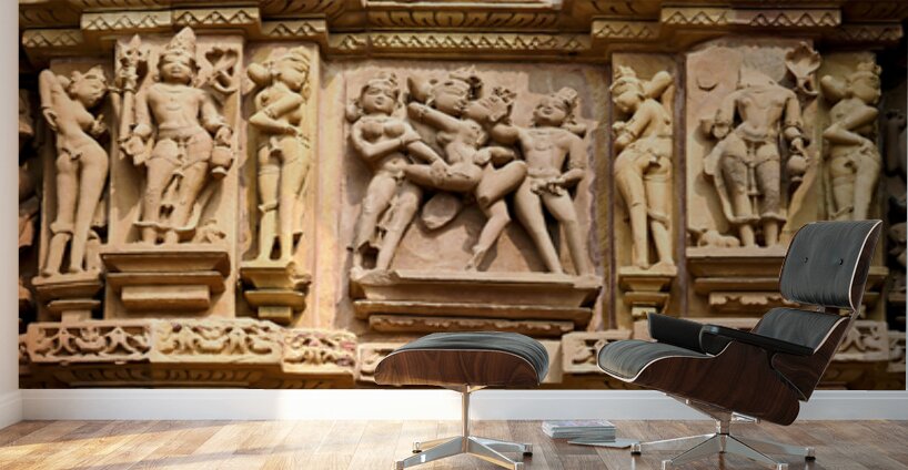 Hindu erotic temples in Khajuraho Madhya Pradesh showcase sculp Wall Murals