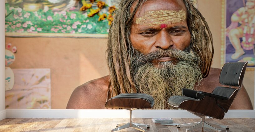 Sadhu in Varanasi Uttar Pradesh with long hair and beard Wall Murals