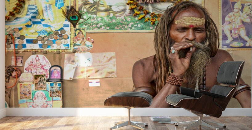 Holy man sadhu in Varanasi Uttar Pradesh sharing wisdom Wall Murals