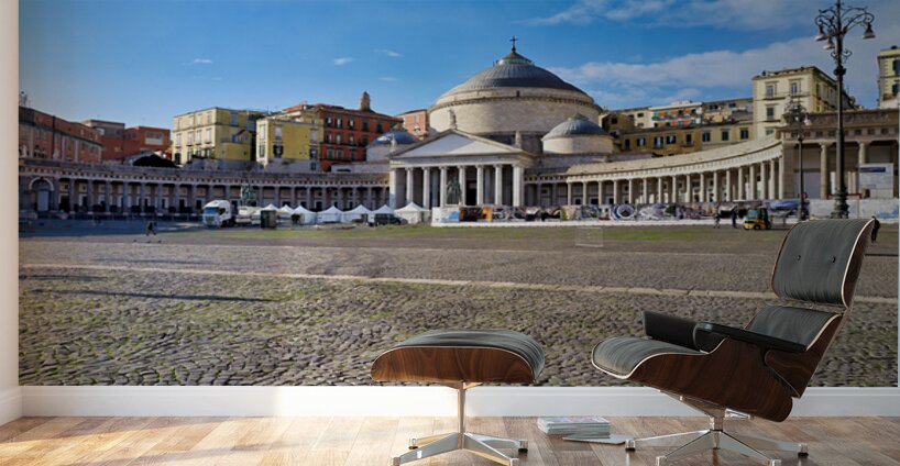 Piazza del Plebiscito in Naples shows a clear day with stone pav Wall Murals