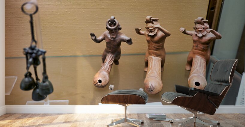 Displays of ancient artifacts are shown in glass cases Wall Murals