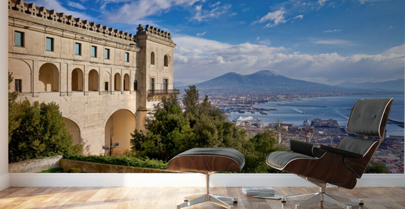 View of Naples and Mount Vesuvius from high ground in Campania Wall Murals
