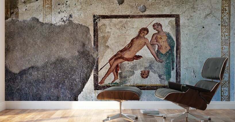 Ancient mural from Pompeii shows figures in a dramatic scene Wall Murals