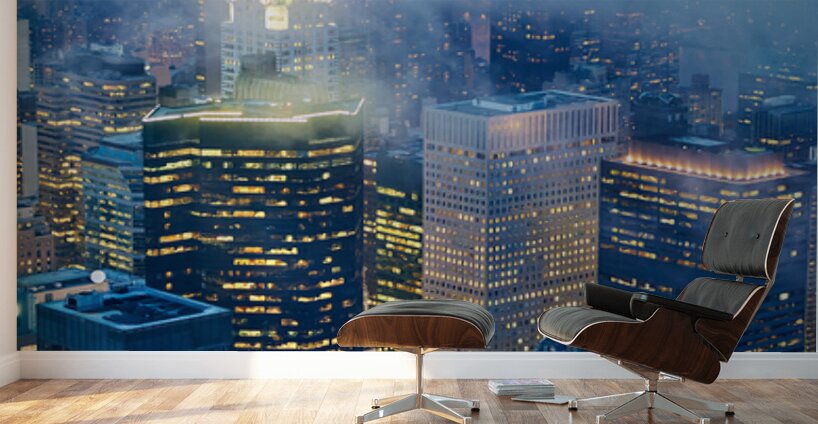 Aerial view of Manhattan skyline at dusk with Chrysler Building Wall Murals
