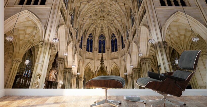Visitors admire St. Patricks Cathedral in Manhattan during the  Wall Murals