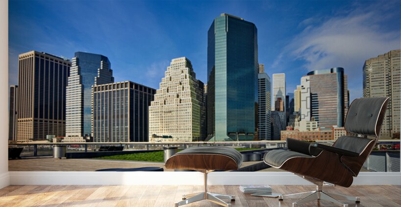 Manhattan skyline view with skyscrapers and waterfront area Wall Murals