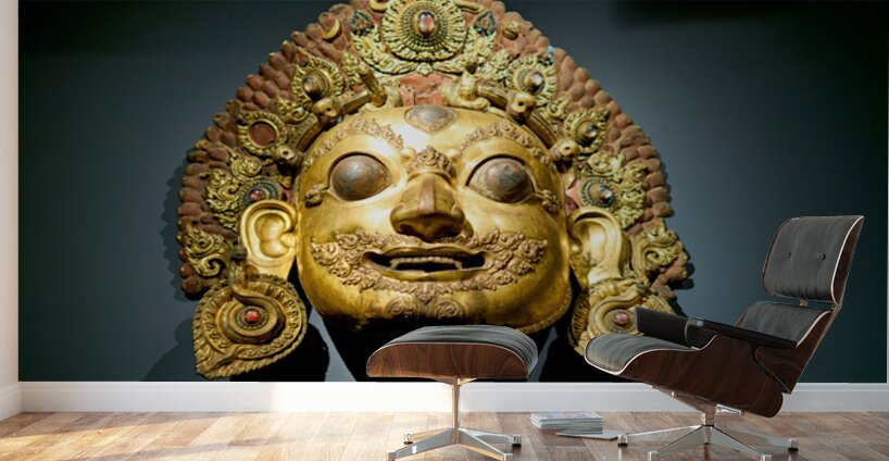 Golden face mask displayed at the Asian Art Gallery in Manhattan Wall Murals
