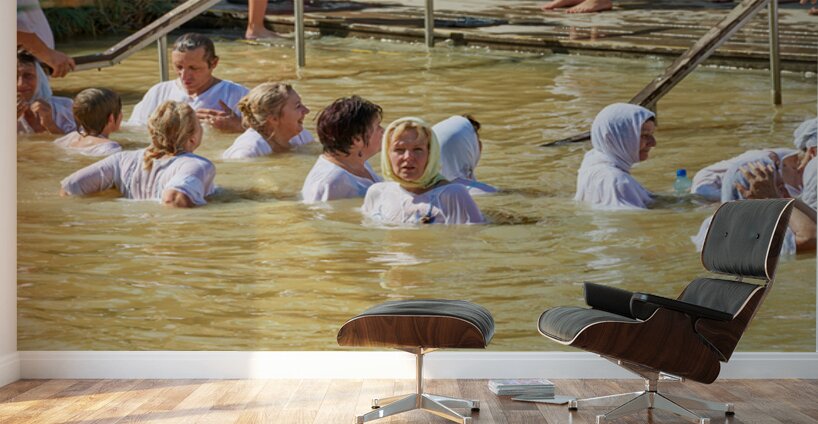 Visitors participate in baptism ceremony at Jordan River site Wall Murals
