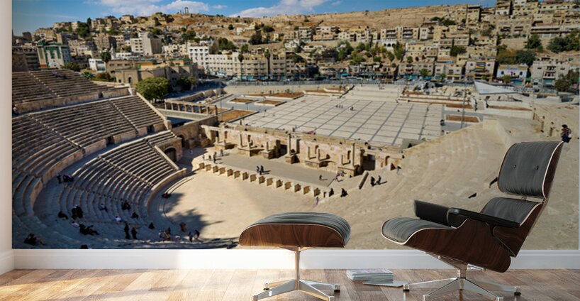 Visit the Roman Theater in Amman Jordan with a view of the city Wall Murals
