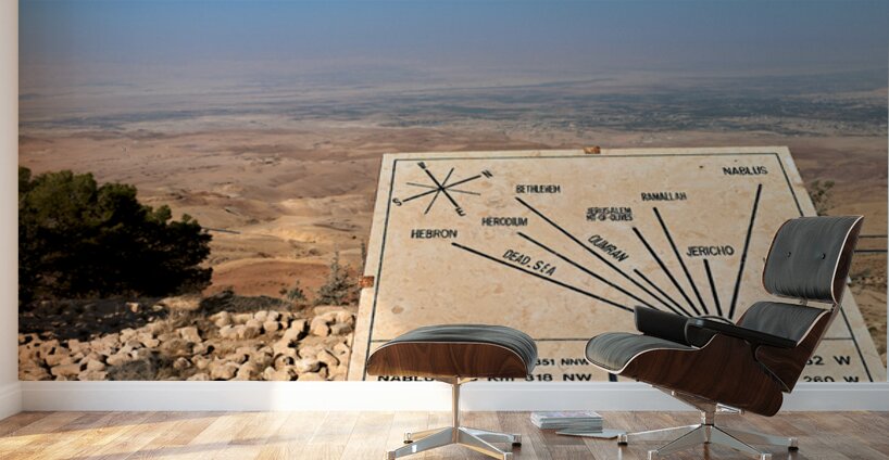 View from Mount Nebo shows signs and the Landscape of Jordan Wall Murals