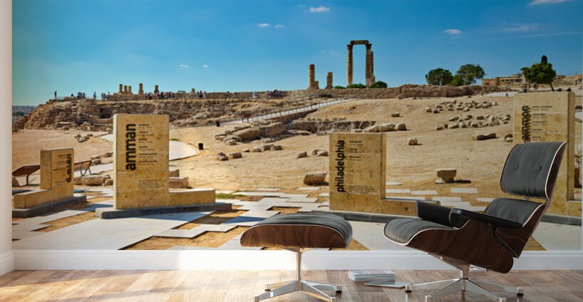 Exploring the Citadel in Amman Jordan during bright daylight Wall Murals