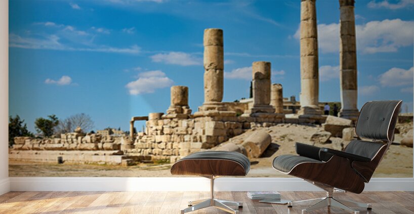Ruins of the Citadel in Amman with pillars and cloudy sky Wall Murals