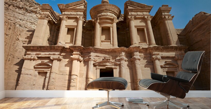 Visit to the Monastery at Petra in Jordan under clear blue sky Wall Murals