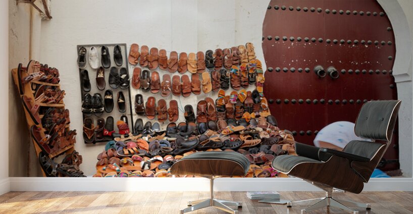Moroccan slippers for sale in the Medina of Fez Wall Murals