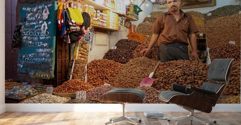 Dried fruit sale in souk of Marrakesh Morocco during daytime Wall Murals