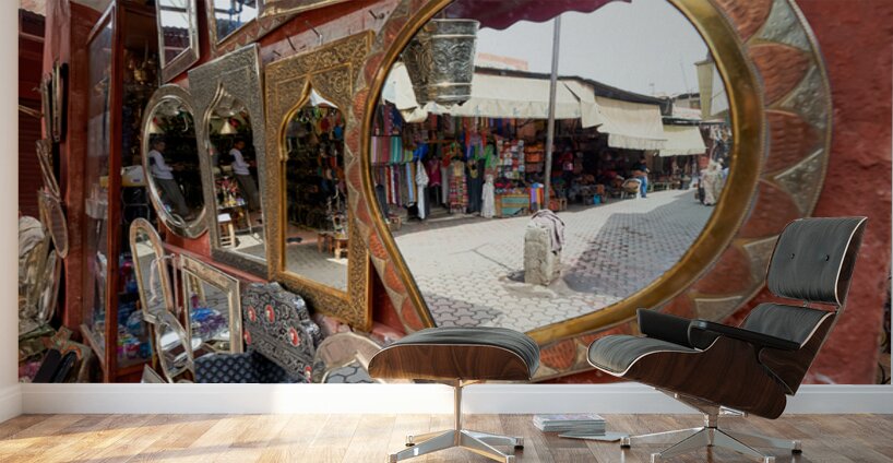 Life in the souk of Marrakesh showing local shops and items Wall Murals