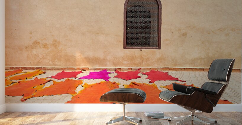 Dyed leather drying in the sun in Marrakesh Morocco Wall Murals