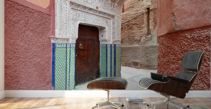 Narrow alleys in Marrakeshs Medina show traditional architectur Wall Murals