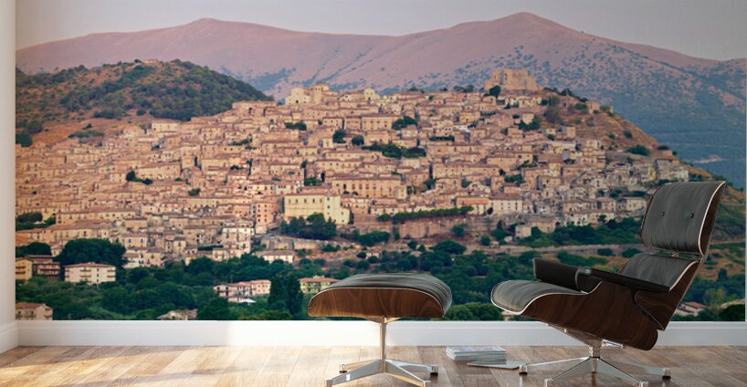 Panorama of Morano Calabro town at sunrise in Calabria Italy Wall Murals