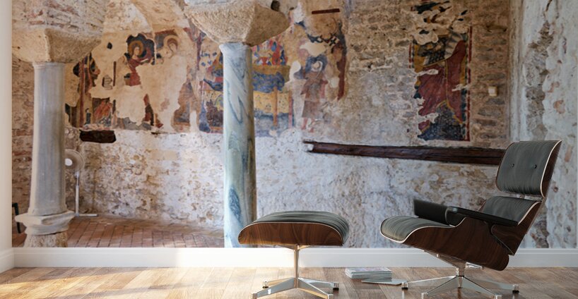 Frescoes on walls of Cattolica di Stilo church in Calabria Italy Wall Murals