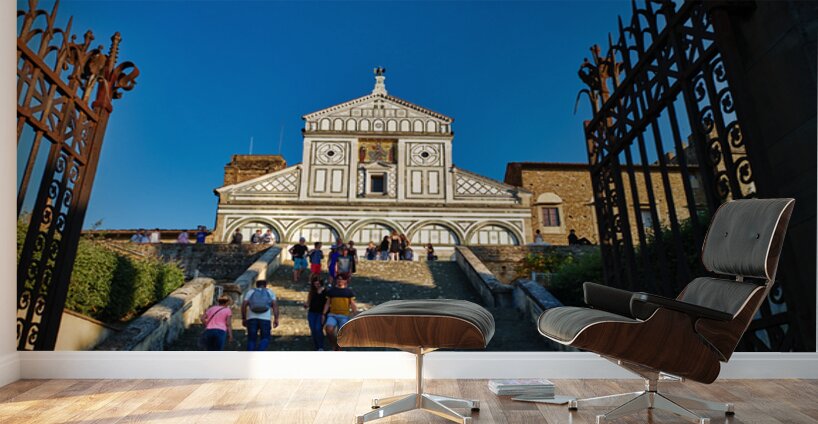 Visitors walk up the stairs to Basilica di San Miniato in Floren Wall Murals