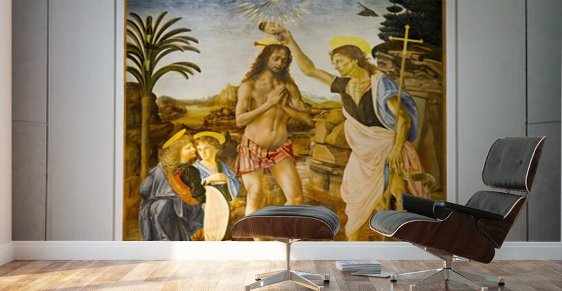 Baptism of Christ by Leonardo da Vinci at Uffizi Gallery Florenc Wall Murals