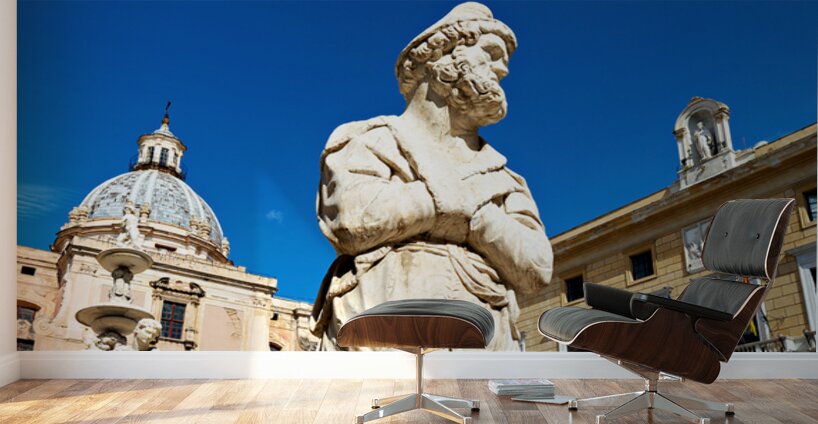 Fountain at Piazza Pretoria in Palermo displays many unique stat Wall Murals