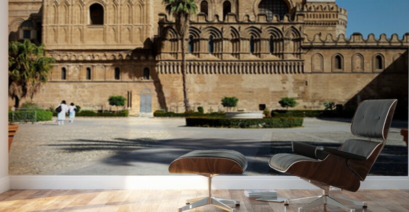 Palermo Cathedral in Sicily with clear blue sky and visitors Wall Murals