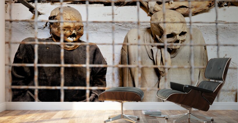 Visitors see mummies in Capuchin Catacombs in Palermo Sicily Wall Murals