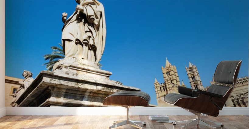 Palermo Cathedral shows statues under clear sky in Sicily Wall Murals