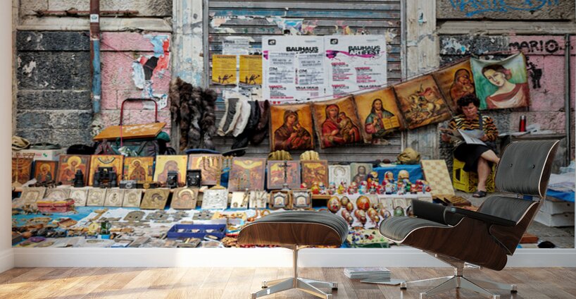 Market scene in Palermo Sicily with local crafts and art Wall Murals