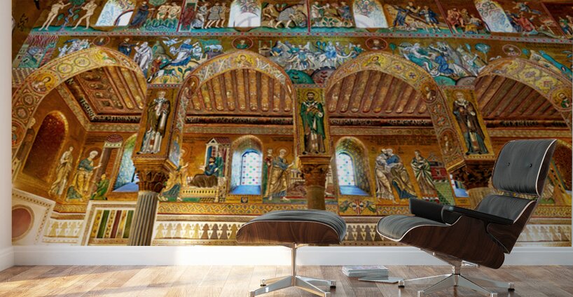 Cappella Palatina in Palermo shows detailed frescoes and archite Wall Murals