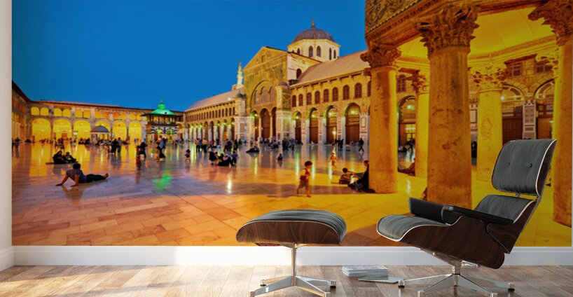 Visitors enjoy evening time at Umayyad Mosque in Damascus Syria Wall Murals