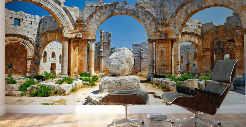 Ruins of Saint Simeon Stylites Church in Syria under a clear sky Wall Murals