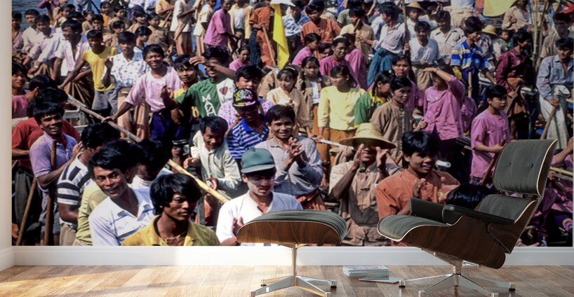 People gather on boats during the Inle Lake Festival in Myanmar Wall Murals