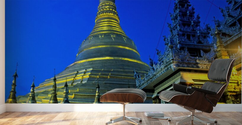 Popular Schwedagon Paya at night in Yangon Myanmar Wall Murals