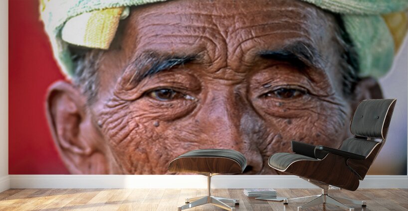 Portrait of an old man in Myanmar with a traditional head wrap Wall Murals