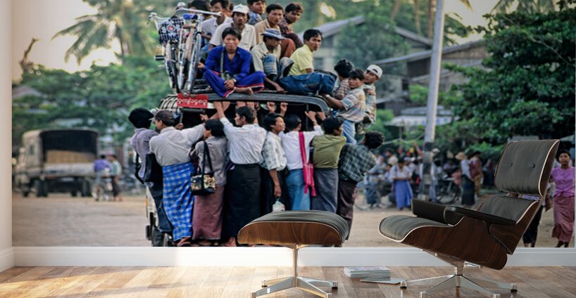 Busy transportation scene in Myanmar during the day Wall Murals