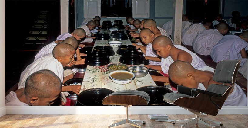 Monks having lunch in Mandalay during the day Wall Murals