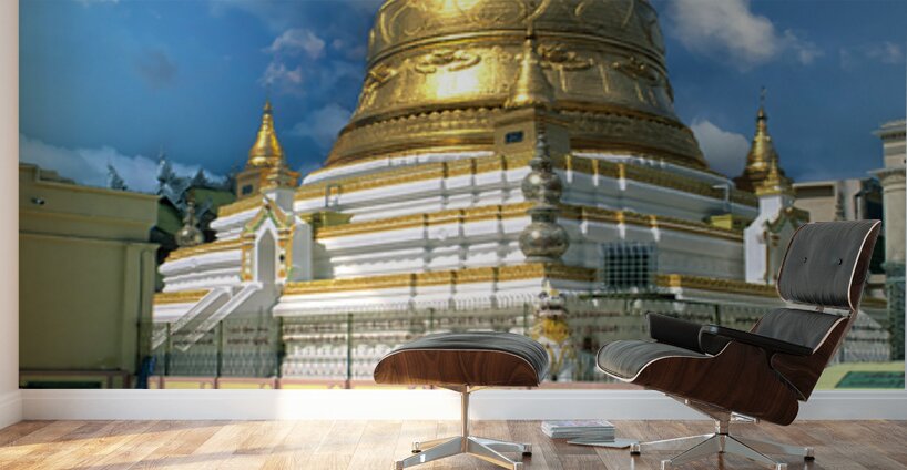 Golden stupa at Sagaing Paya in Myanmar under blue sky Wall Murals