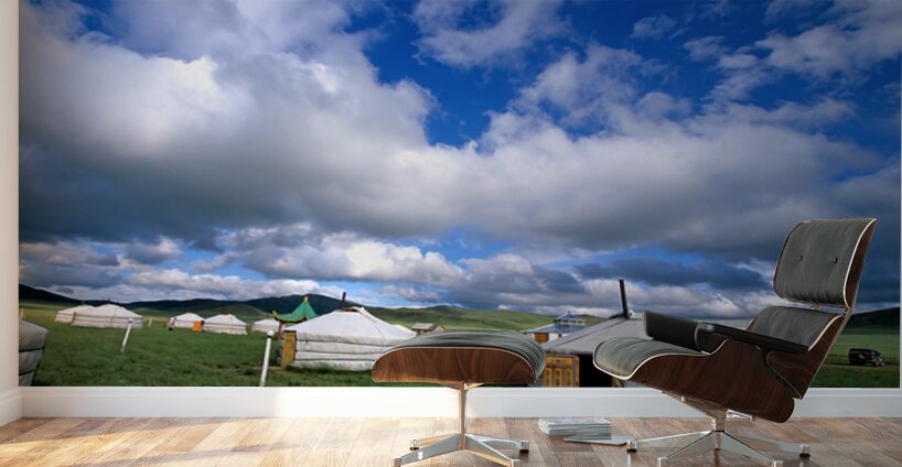 Mongolic nomadic tents in a grassland in Mongolia Wall Murals