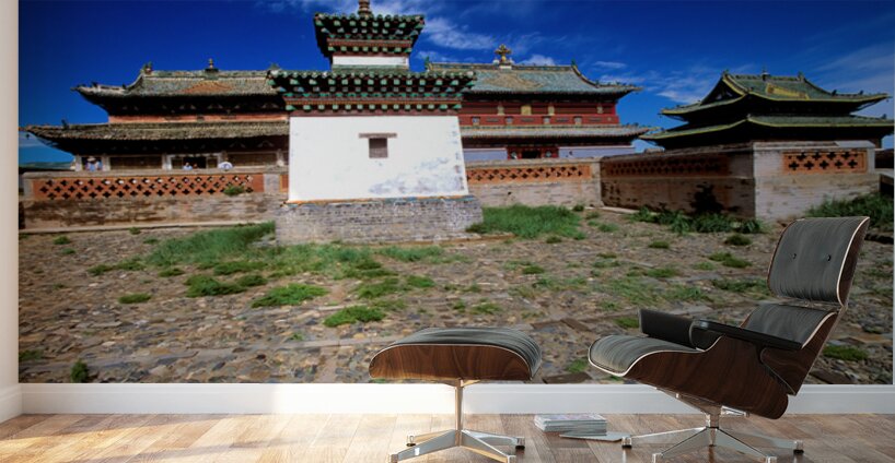Erdene Zuu Monastery stands in Mongolia under a blue sky Wall Murals