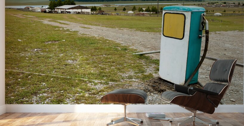 Old style soviet gas station in Mongolia near open fields Wall Murals