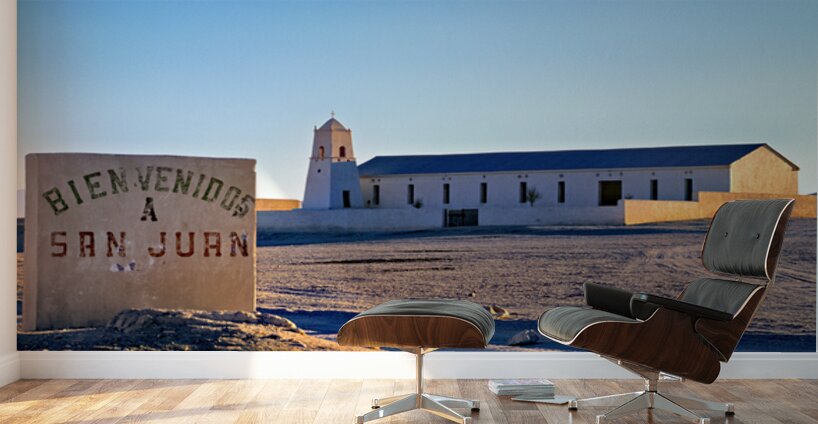 San Juan welcome sign and desert church building. Wall Murals